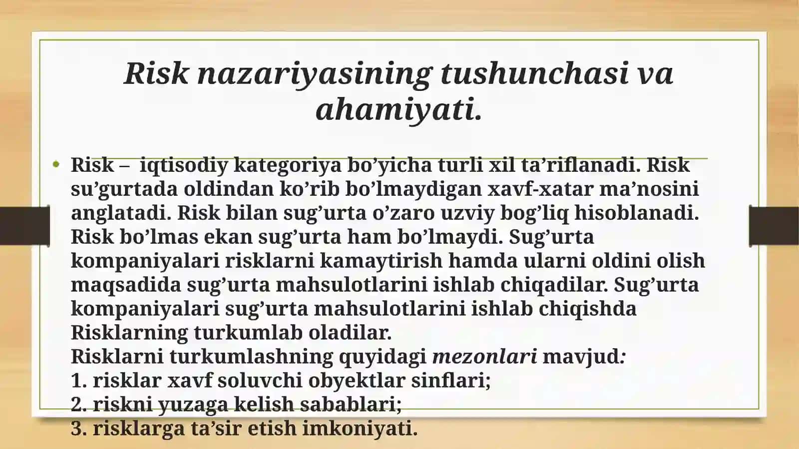 Sug‘urta ishi fanidan taqdimot 3