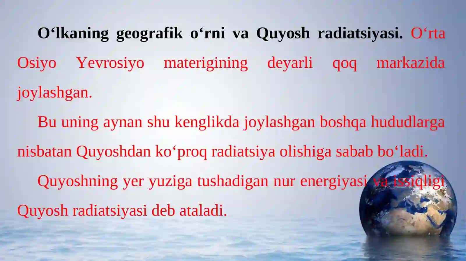 O‘rta osiyo iqlimi. Iqlimga ta’sir ko‘rsatuvchi omillar 3