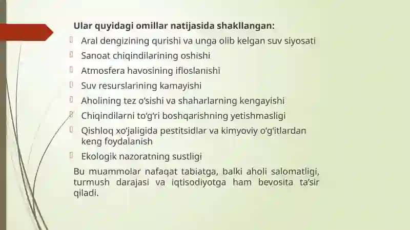O‘zbekiston Respublikasining ijtimoiy-ekologik muammolari 3