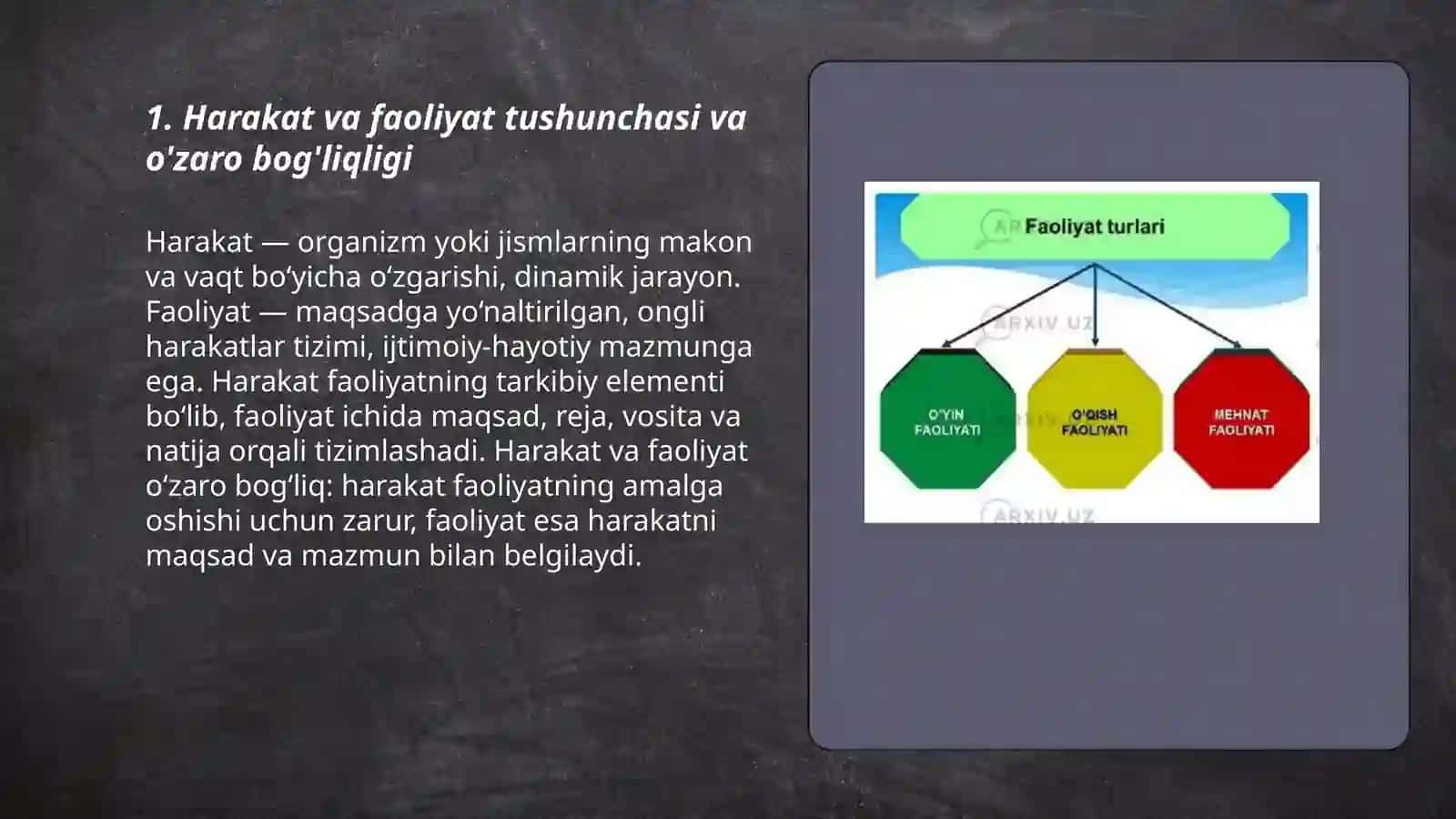 Harakat va faoliyat. Harakat turlari 3