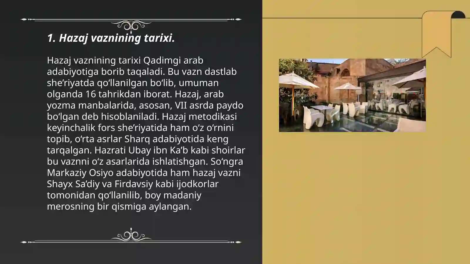 Aruz vaznining hazaj bahri haqida 3