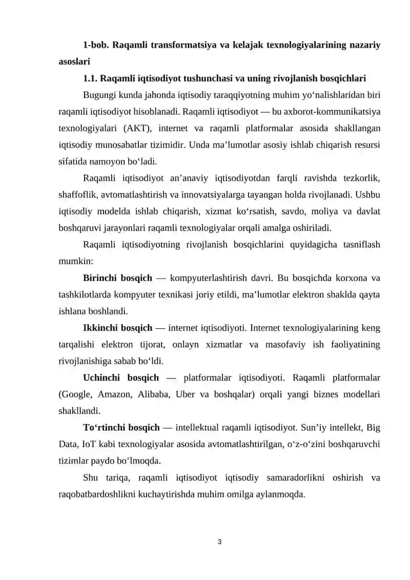 Kelajak texnologiyalari va raqamlashtirish oqibatlari. 3