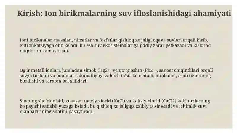 Ion birikmalarni aniqlash va tozalash 3