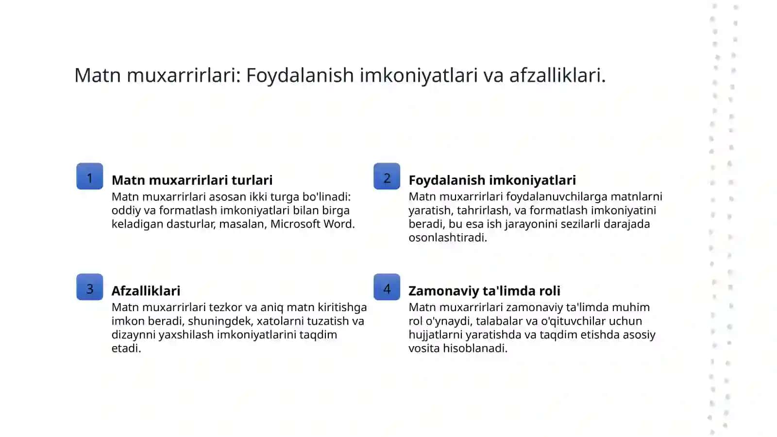 Matinli malumotlarni qayta ishlash dasturining imkoniyatlari 3