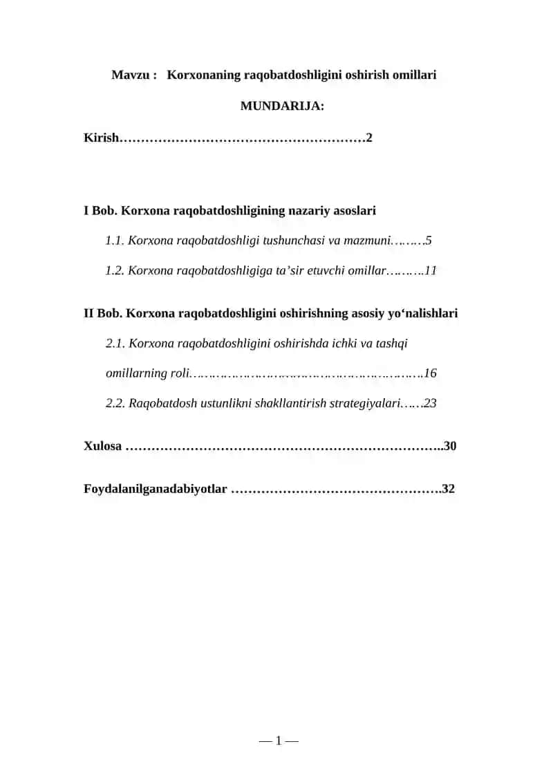 Korxonaning raqobatdoshligini oshirish omillari 3