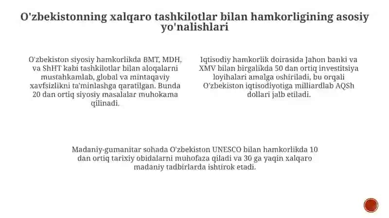 O'zbekistonning xalqaro tashkilotlar bilan hamkorlik aloqalari 3