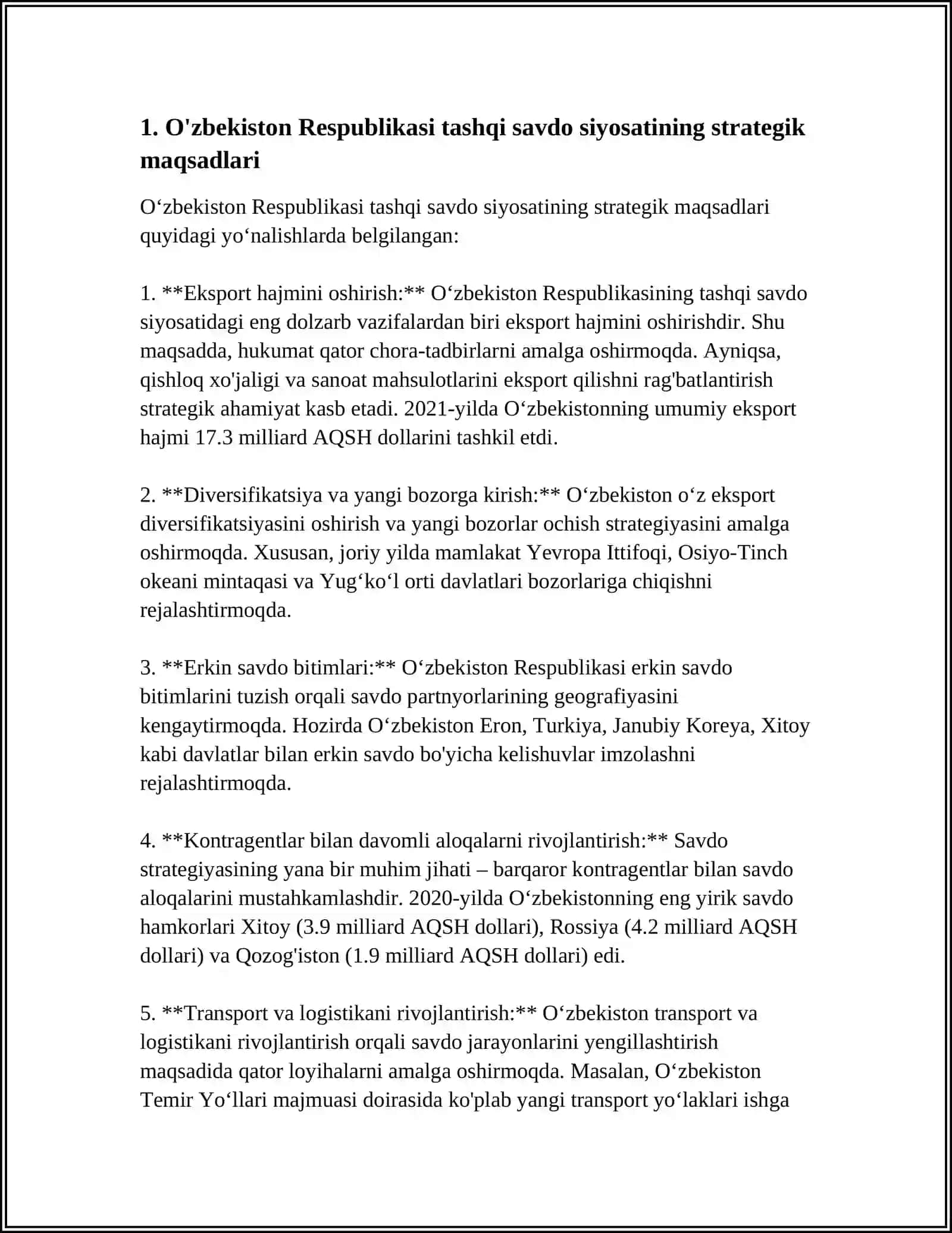 O'ZBEKISTON RESPUBLIKASINING TASHQI SAVDO SIYOSATI 3