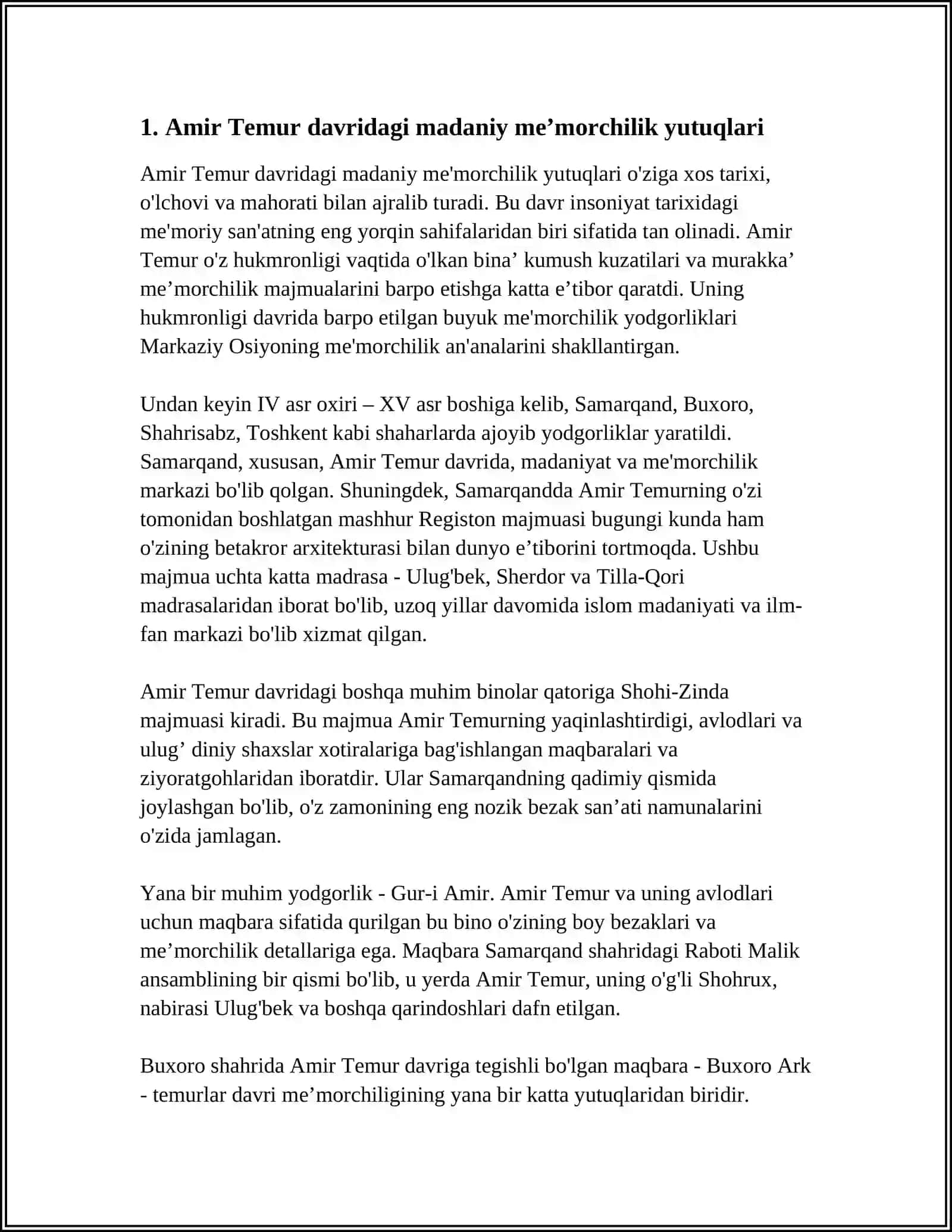 AMIR TEMUR VA TEMURIYLAR DAVRIDA  MADANIYAT, TA’LIM-TARBIYA MASALALARI 3