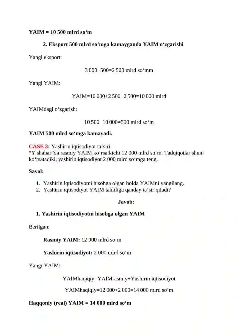 Case masalar yechimi 3