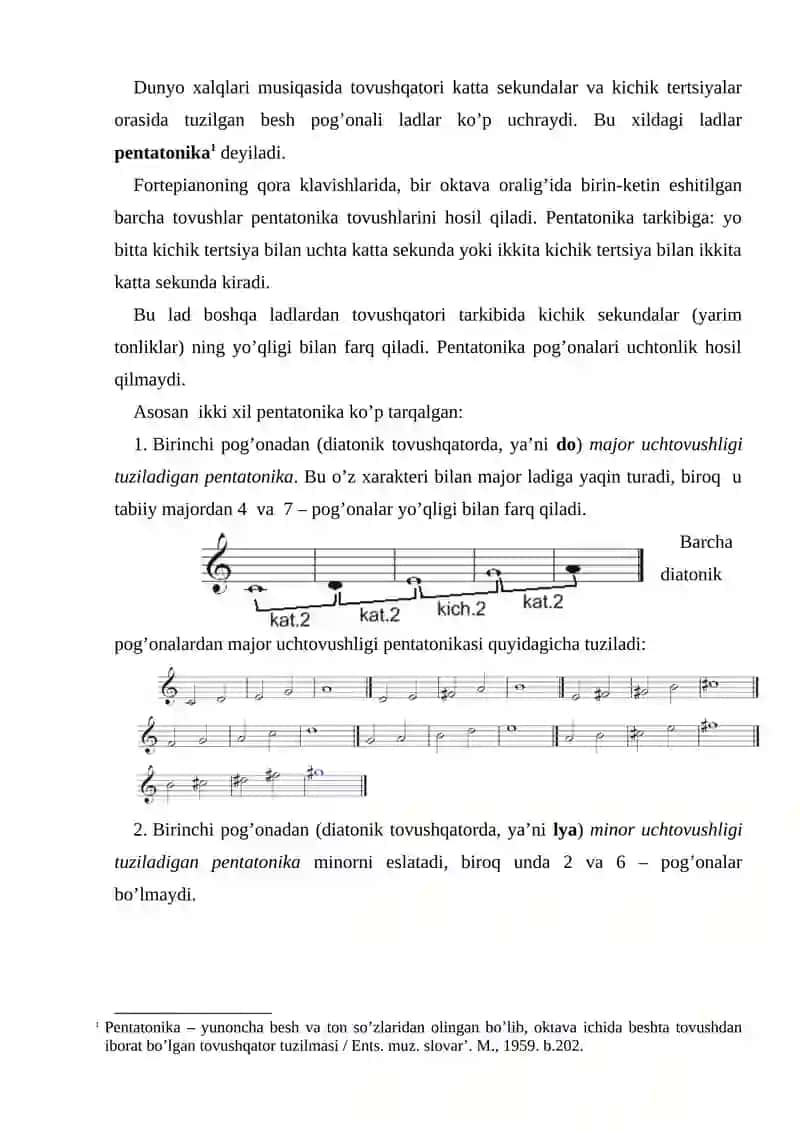 Xalq musiqasining yetti pog’onali diatonik ladlari pentatonika 3