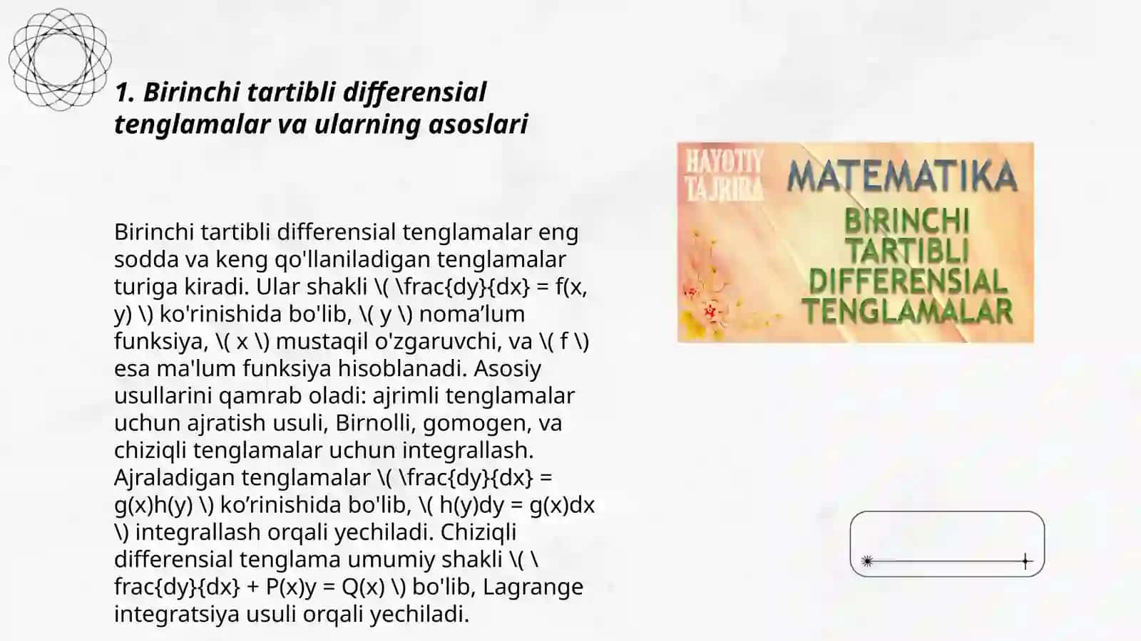 Birinchi tartibli differensial tenglamalar 3