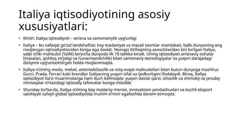 ITALYANI IQTISODIYOTI YAIM VA BRENDLARI 3