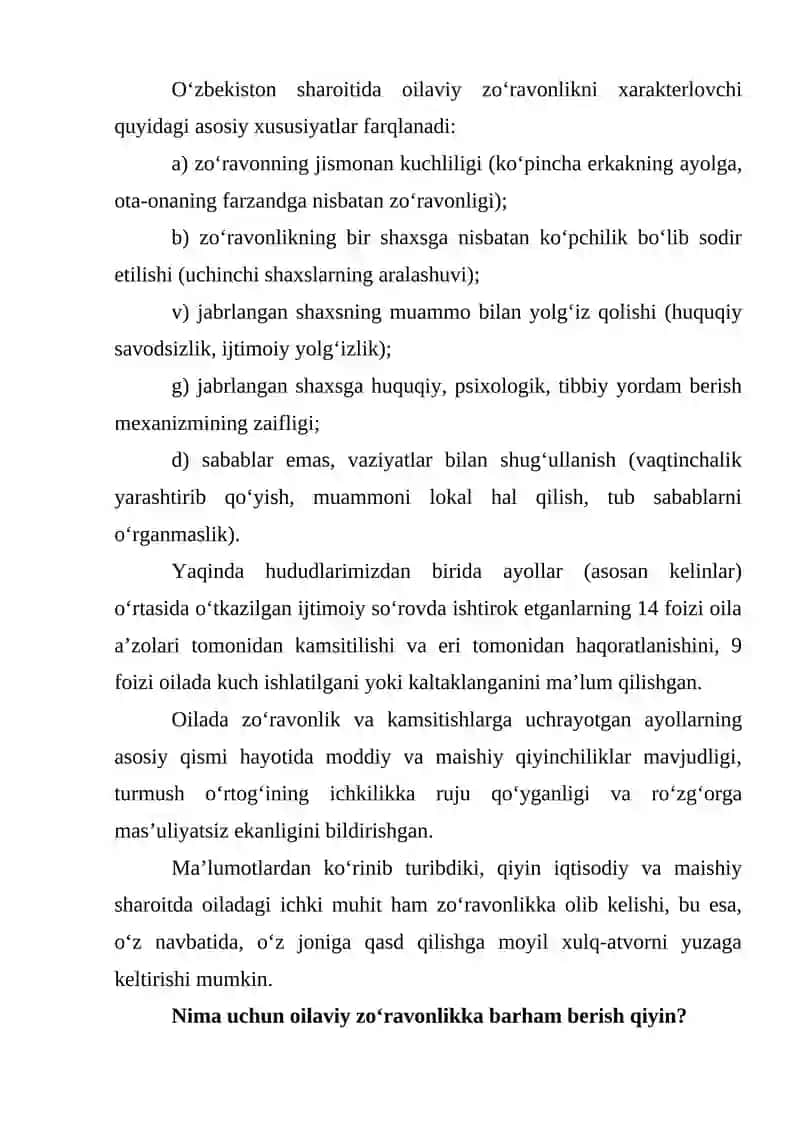 Oilaviy Zo'ravonlik Rejasi 3