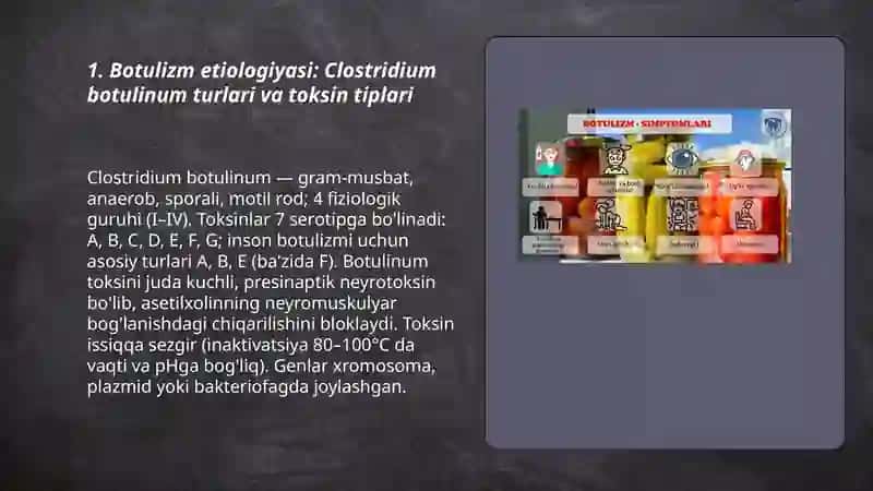 Botulizm kasalligining etiologiyasi klinikasi patogenezi tashxislash davolash 3