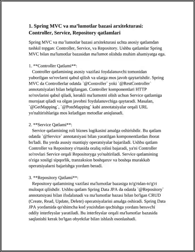 SPRING MVC YORDAMIDA MA’LUMOTLAR BAZASIDAN MA’LUMOT OLISH 3