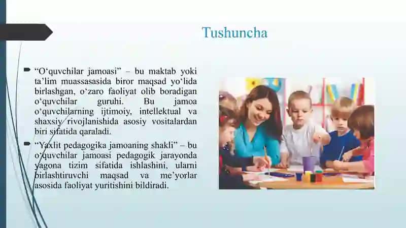OʻQUVCHILAR JAMOASI YAXLIT PEDAGOGIKA JAMOANING SHAKLI 3