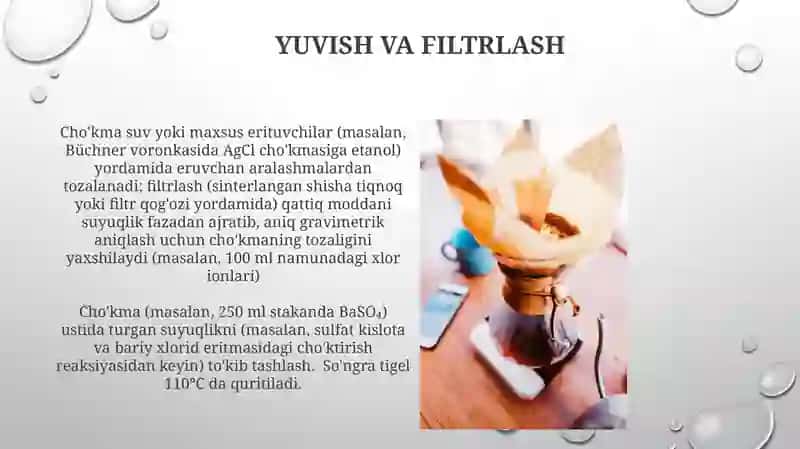 Gravimetrik metod metridlari choʻkma shakllari 3