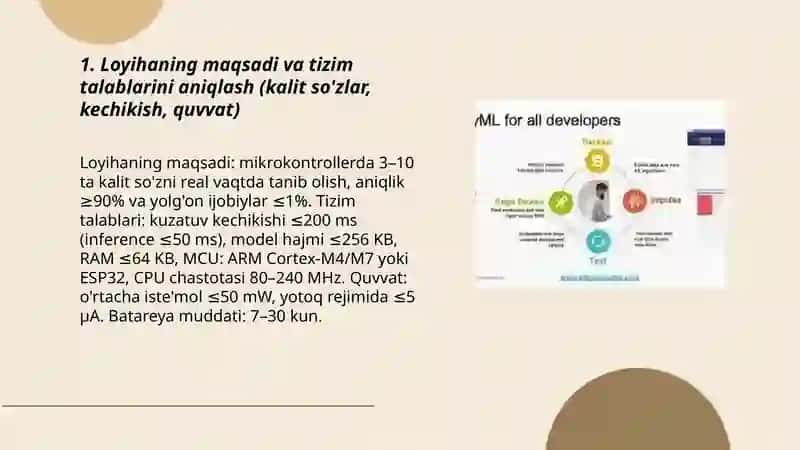 TinyML loyihasining amaliy amalga oshirish mikrokontrollerda kalit sózlarni tanib olish 3