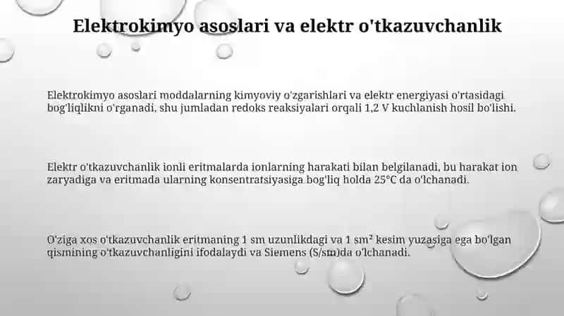 Elektrokimyo asoslari va Elektor O'tkazuvchanlik 3