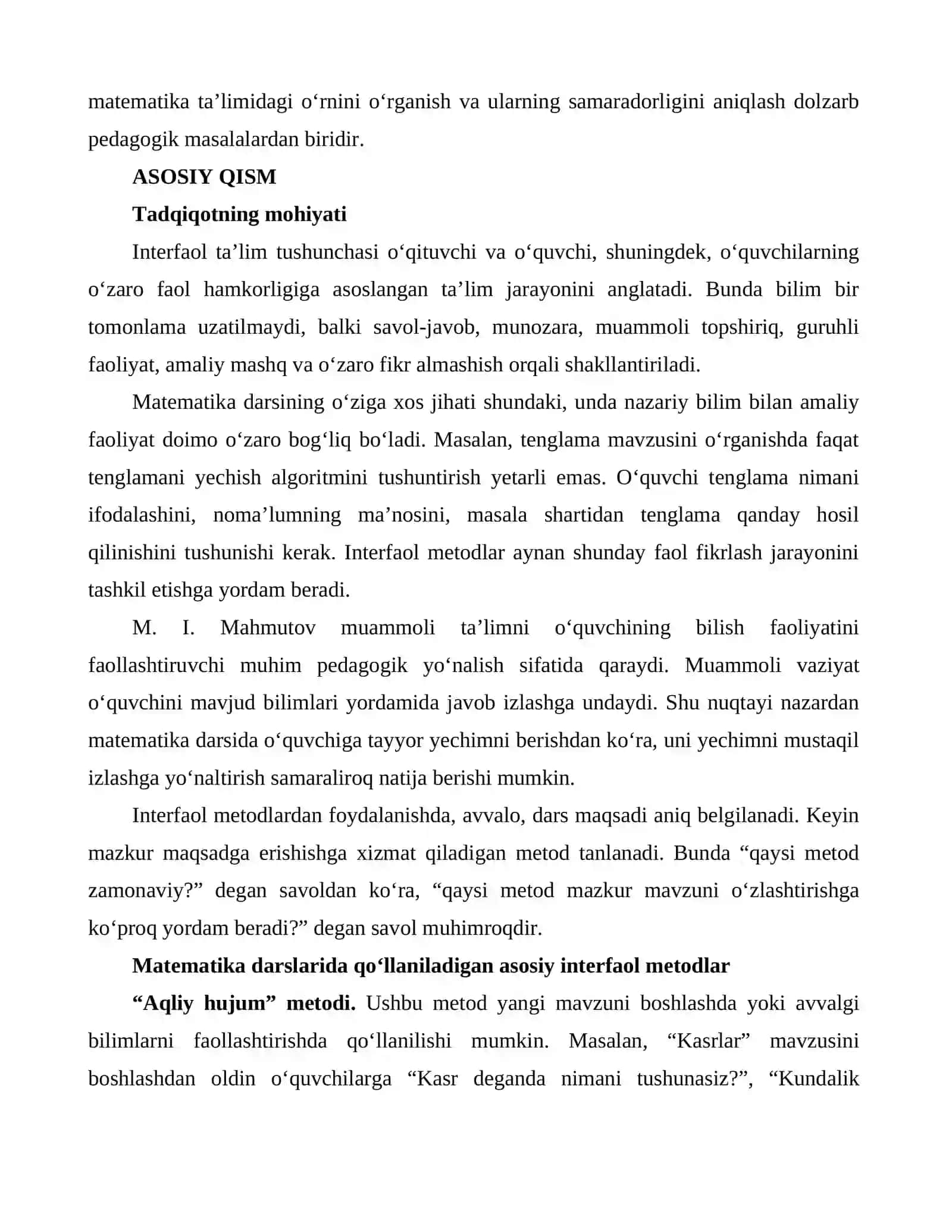 MATEMATIKA DARSLARIDA INTERFAOL METODLARDAN FOYDALANISH SAMARADORLIGI 3