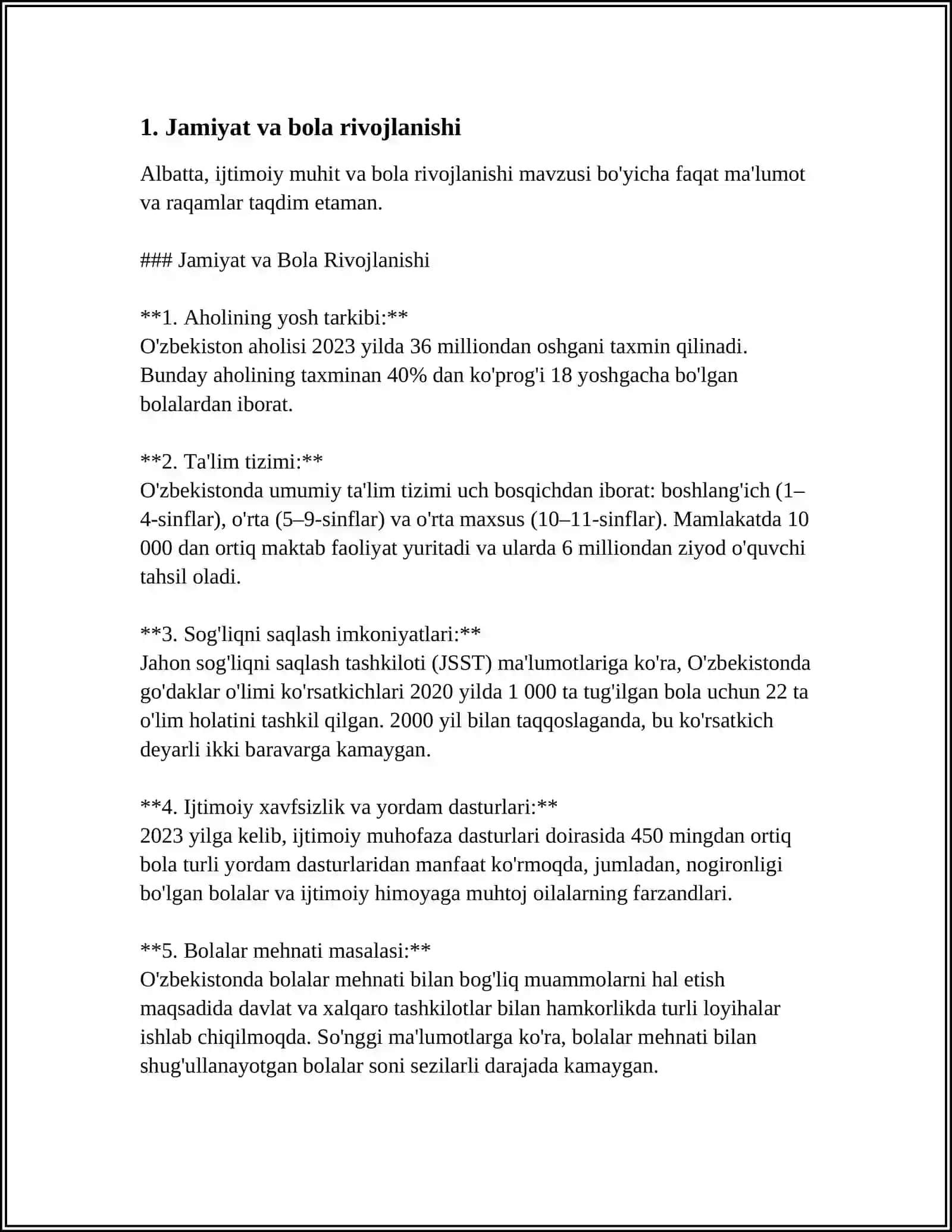 Jamiyat va Bola Rivojlanishi 3