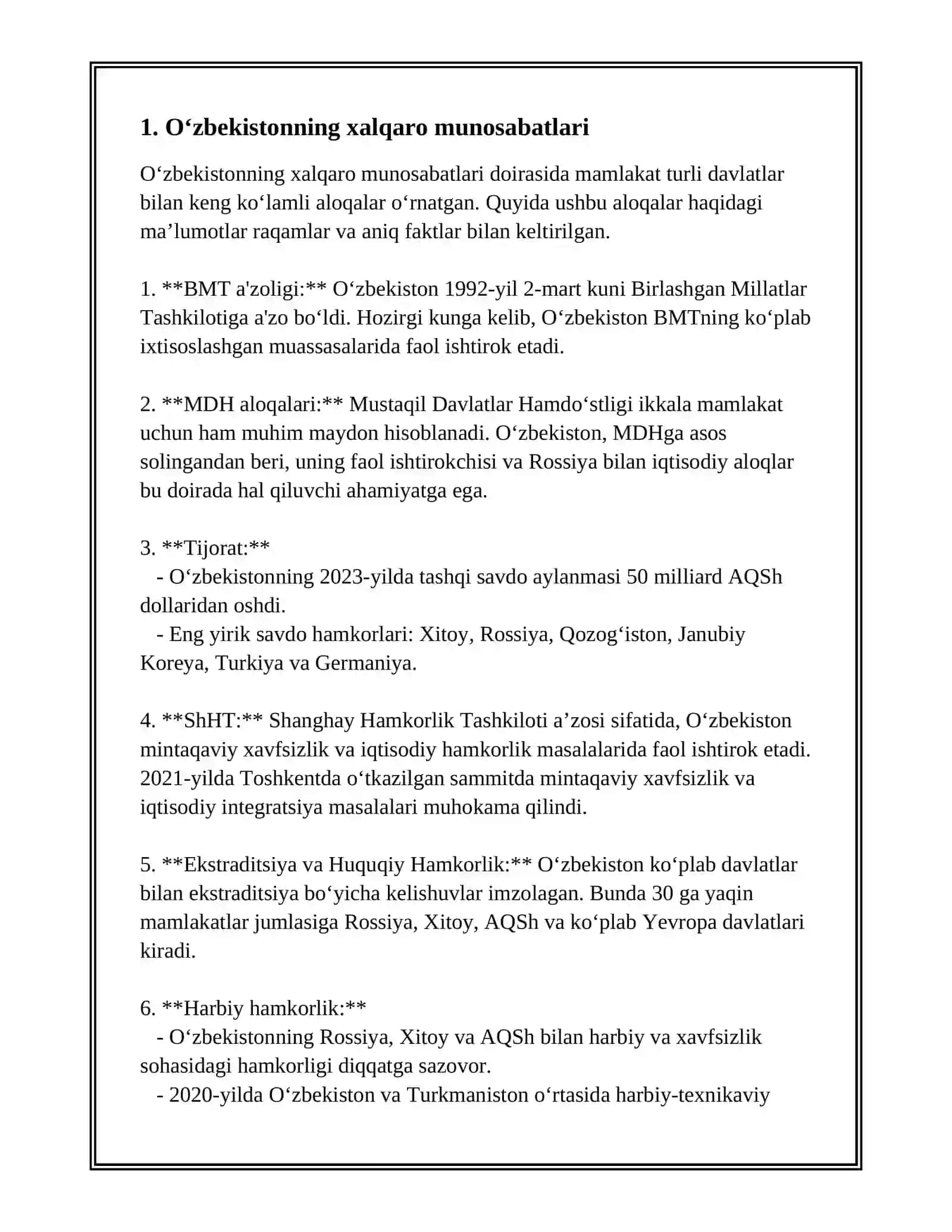 MUSTAQIL ISH Mavzu: ÒZBEKISTON VA JAHON HAMJAMIYATI 3