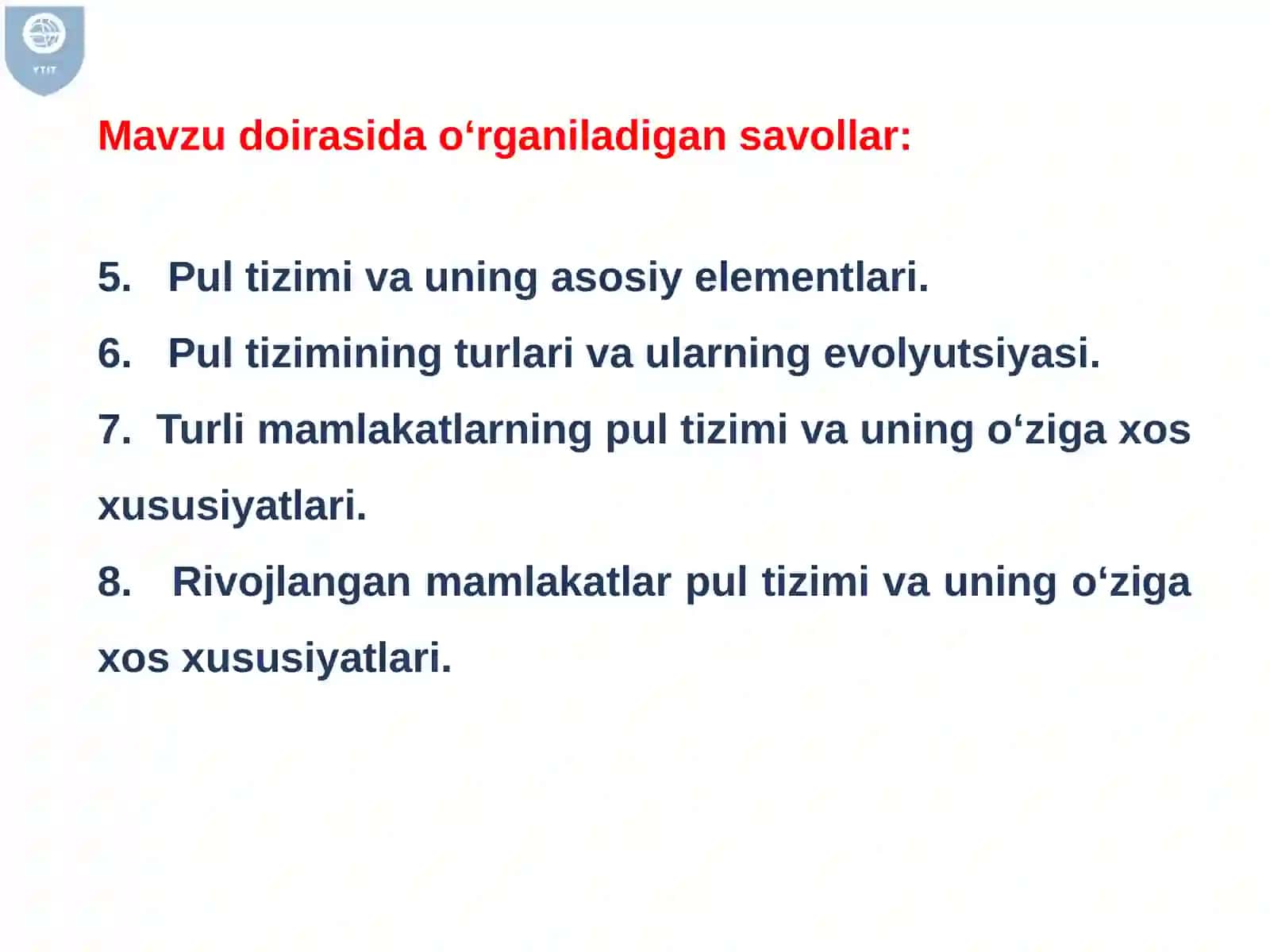 Pul muomalasini tashkil qilish va pul massasi 3