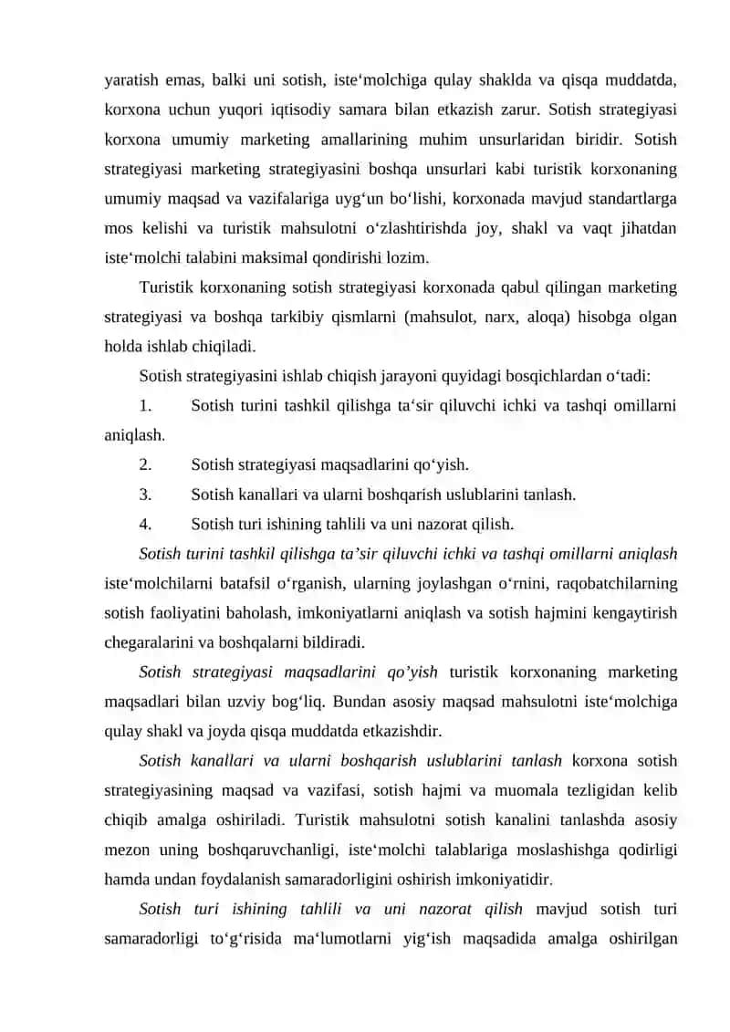 Turistik xizmatlar sotishda raqobat strategiyasini ishlab chiqish 3