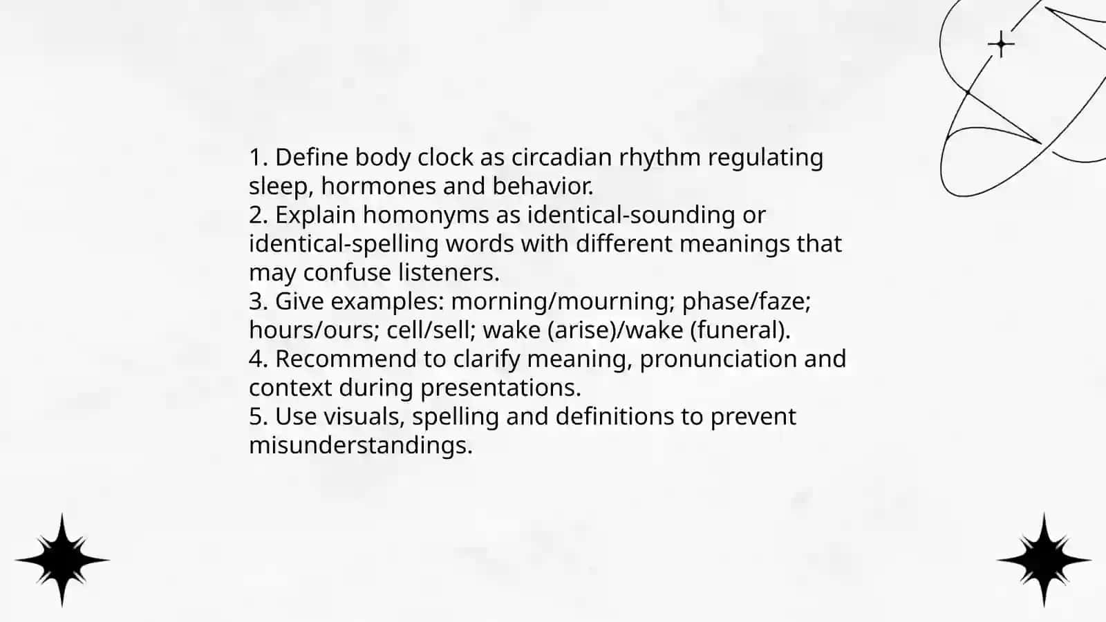 Body clock. Homonyms. Presentation 3