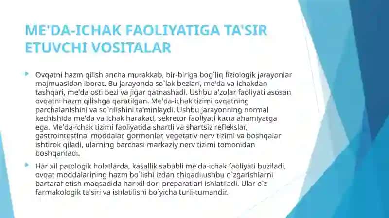 MЕ'DA-ICHAK FAOLIYATIGA TA'SIR ETUVCHIVOSITALAR 3