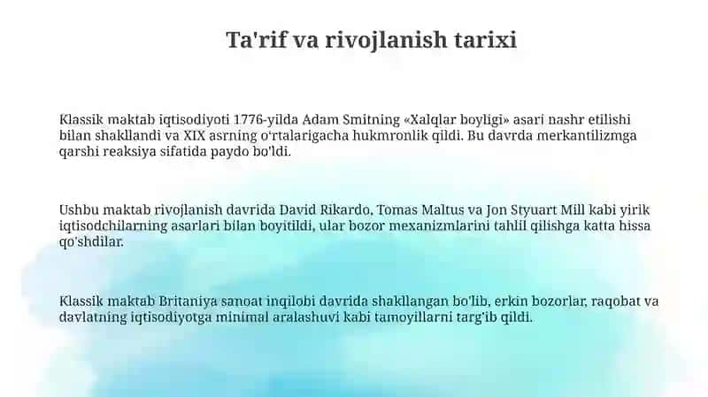 Klassik iqtisodiy maktab ta'limoti 3