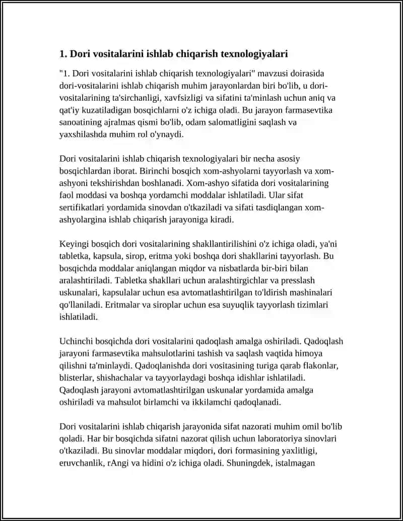 Dori Vositalari, Tibbiy Buyumlar va Formasevtik Tovarlar Ishlab Chiqarish 3