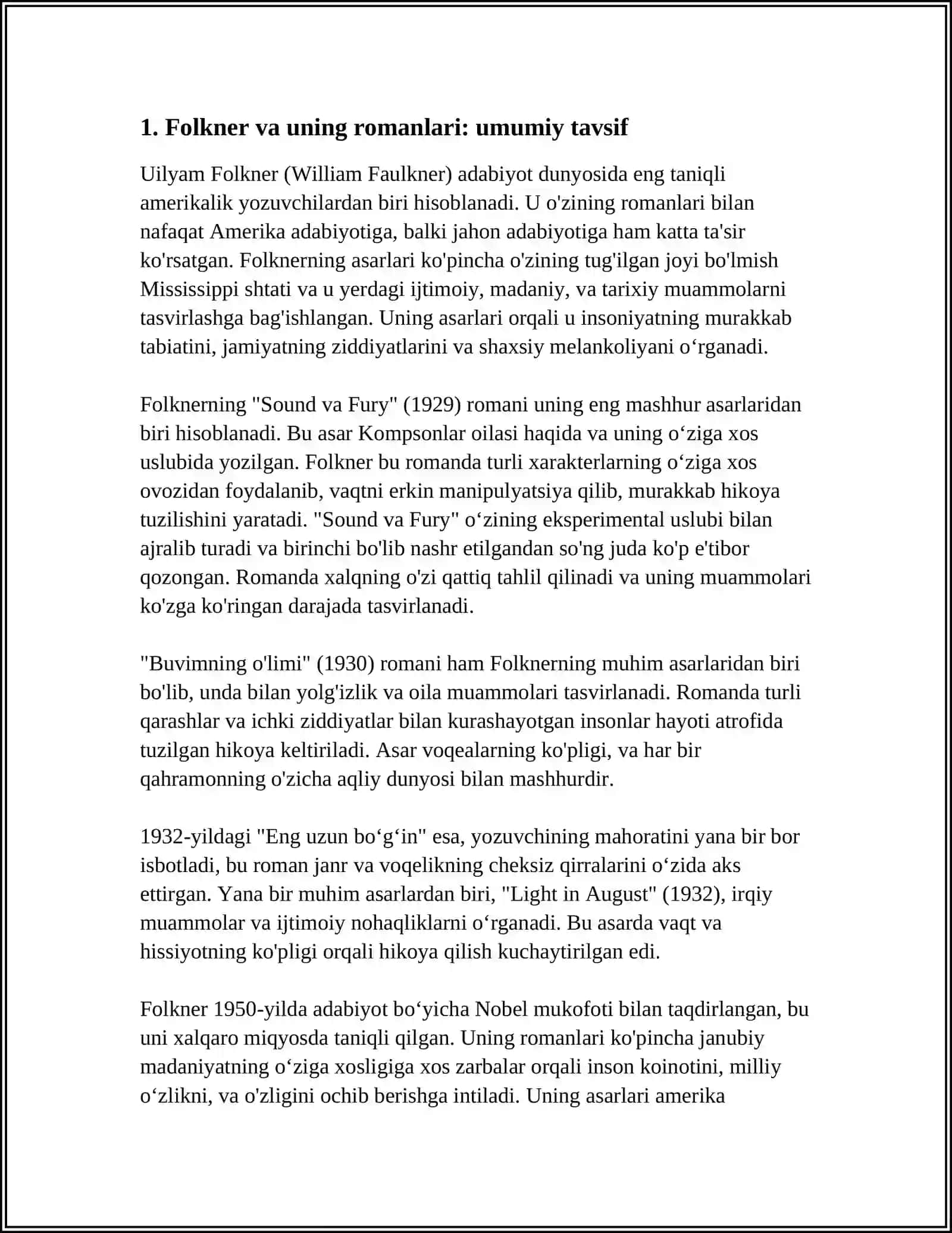 Folkner va uning romanlari 3