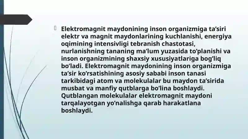 Elektr va magnit maydonlari va ularning tirik organizmga ta’siri 3