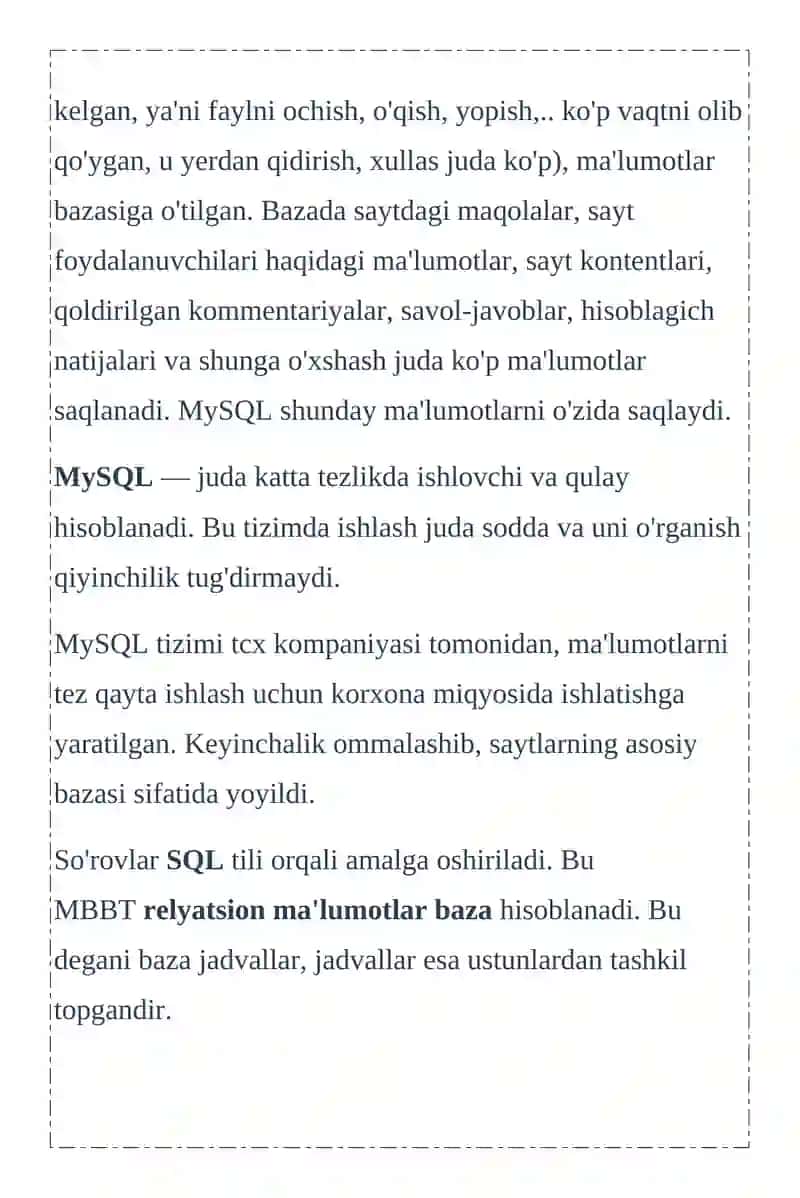 MySQL haqida boshlang’ich tushunchalar 3