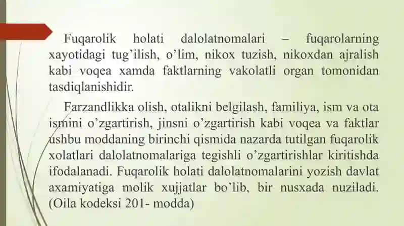 Fuqarolik Holati Dalolatnomalari 3