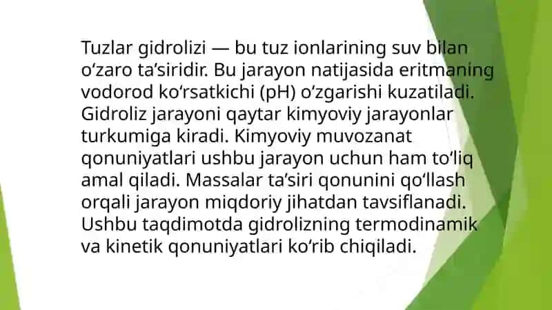 Tuzlarning gidroliziga massalarta’siri qonunini qo’llanilishi 3