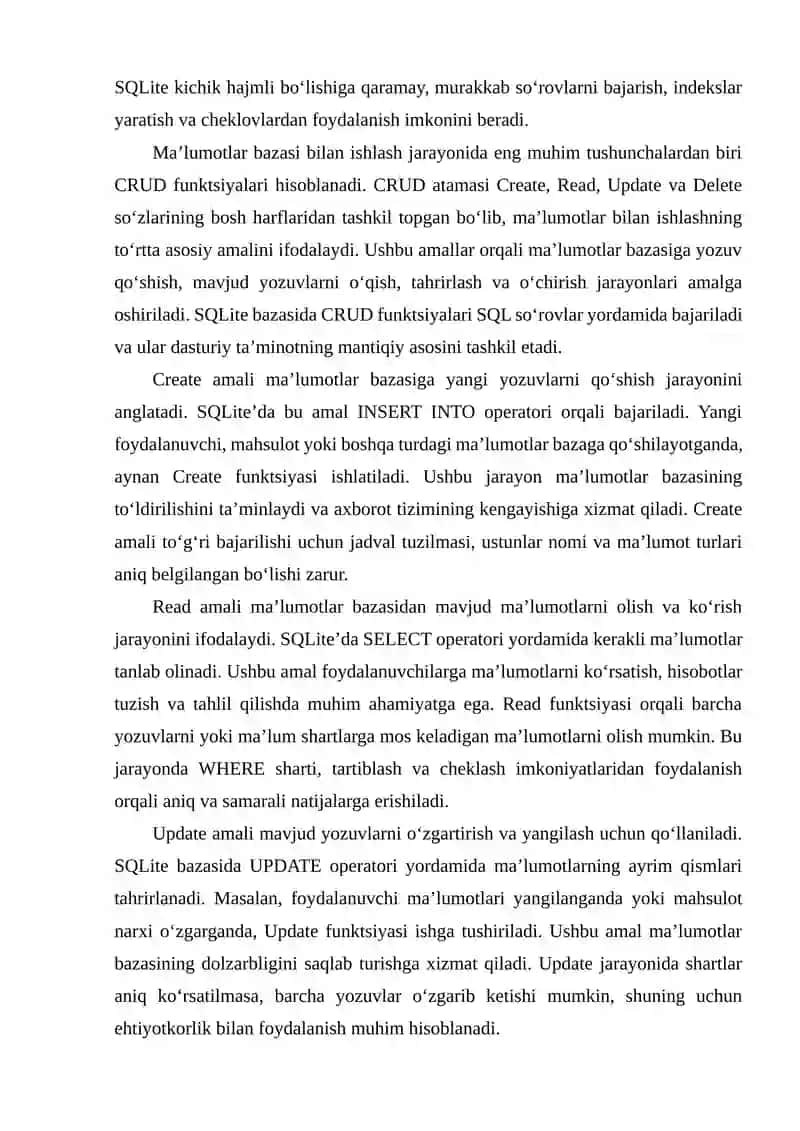SQLite bazasi va CRUD funktsiyalari 3
