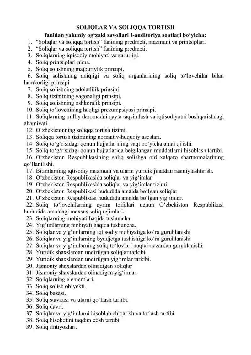 Buxgalteriya hisobi va audit Kafedrasi yakuniy test savollari 3