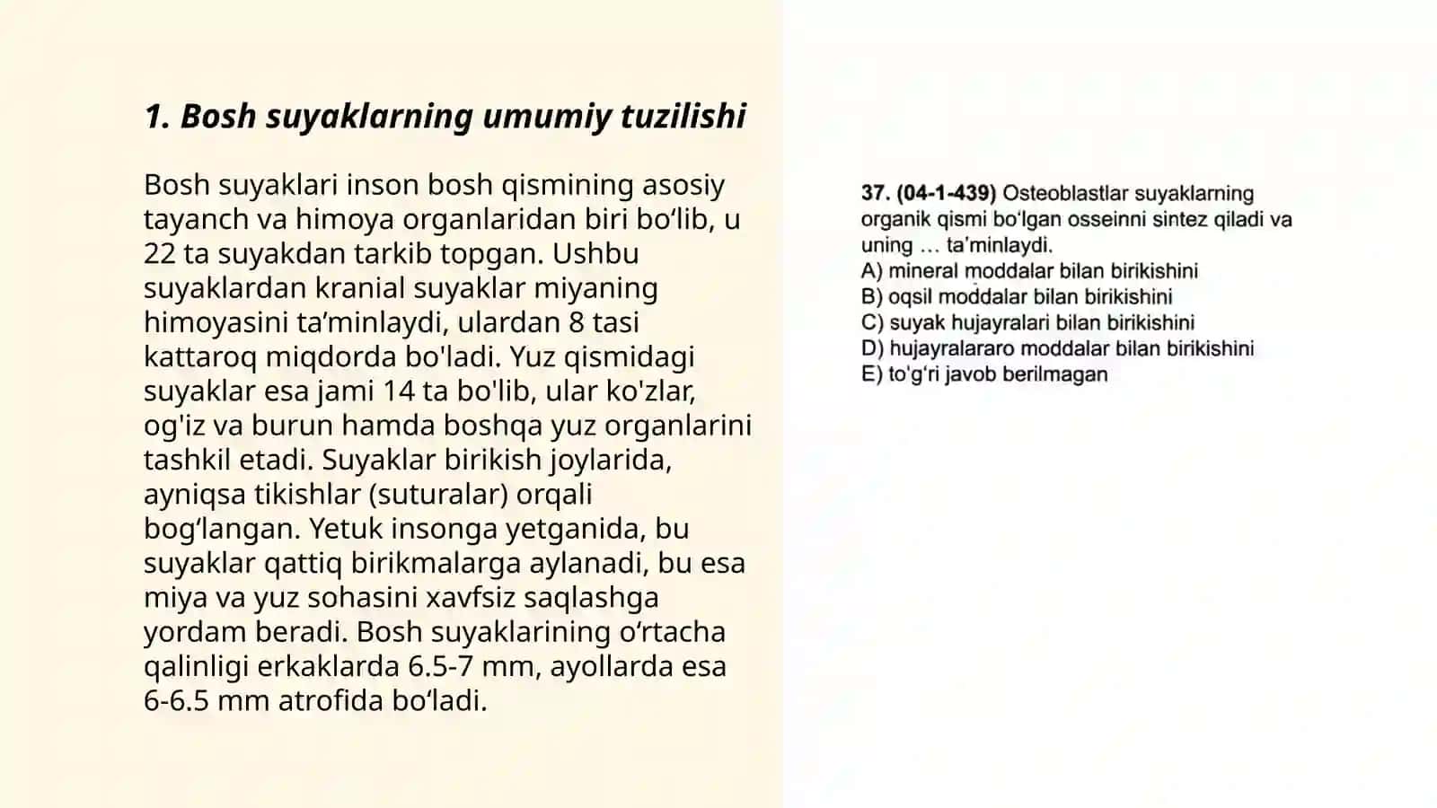 Suyaklarning tarkibi va xilla. Bosh suyagi 3