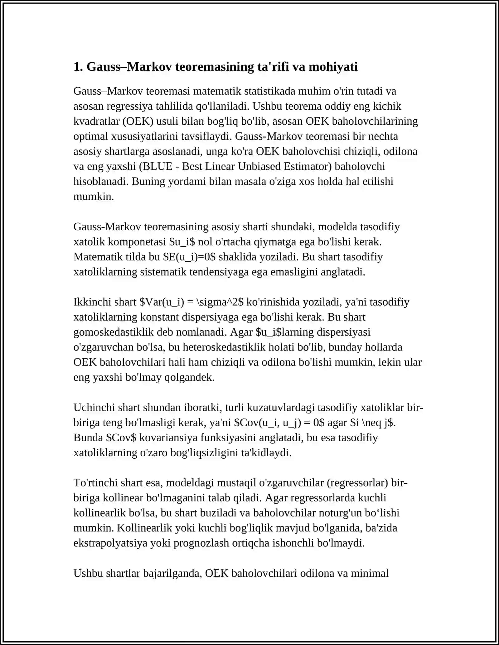 GAUSS-MARKOV SHARTLARI 3