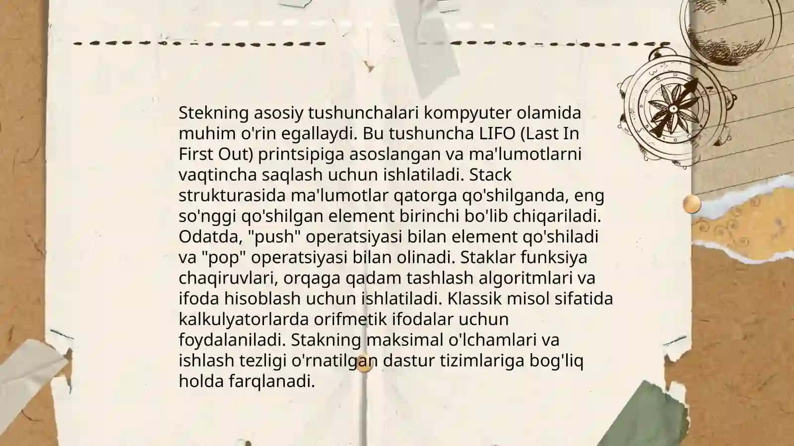 Stack ma'lumotlar tuzilmasi va uning metodlari bilan ishlash 3
