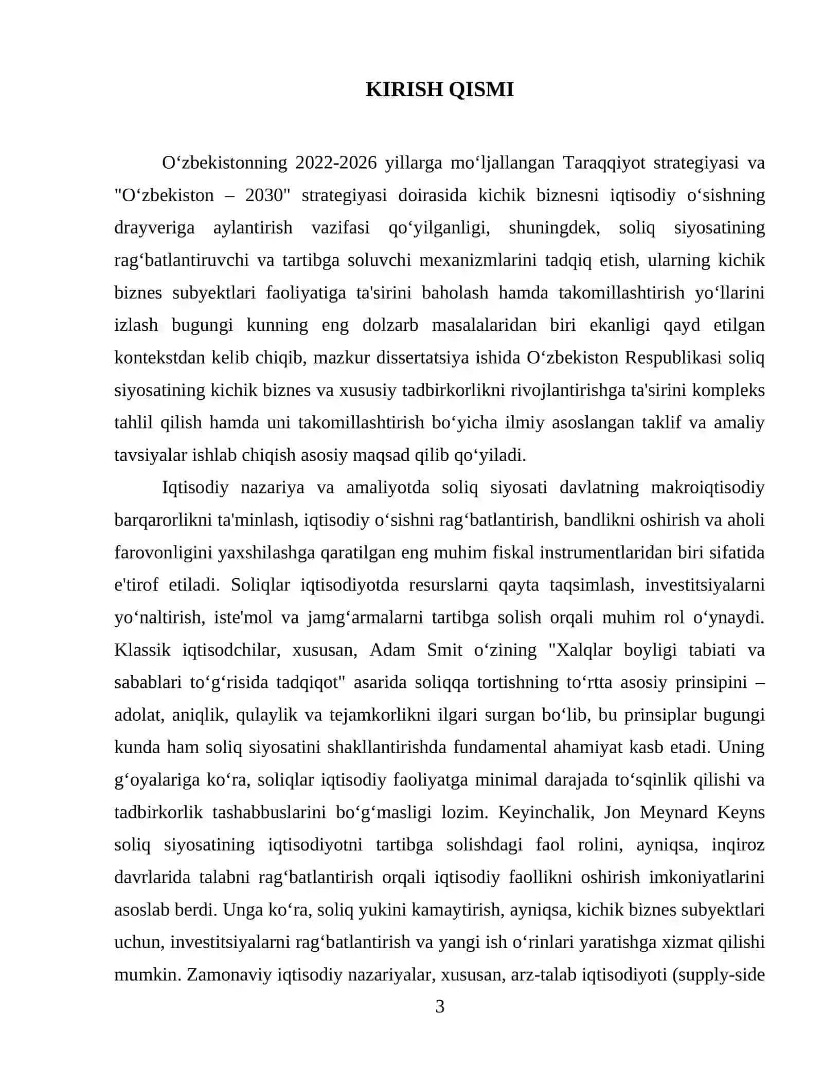O‘zbekiston Respublikası soliq siyosatining kichik biznes va xususiy tadbirkorlikni rivojlantirishdagi o‘rni va ahamiyati 3
