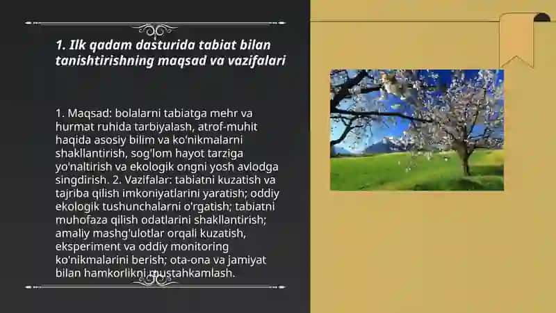 Ilk qadam davlat dasturi tabiat bilan tanishtirish mazmuni 3