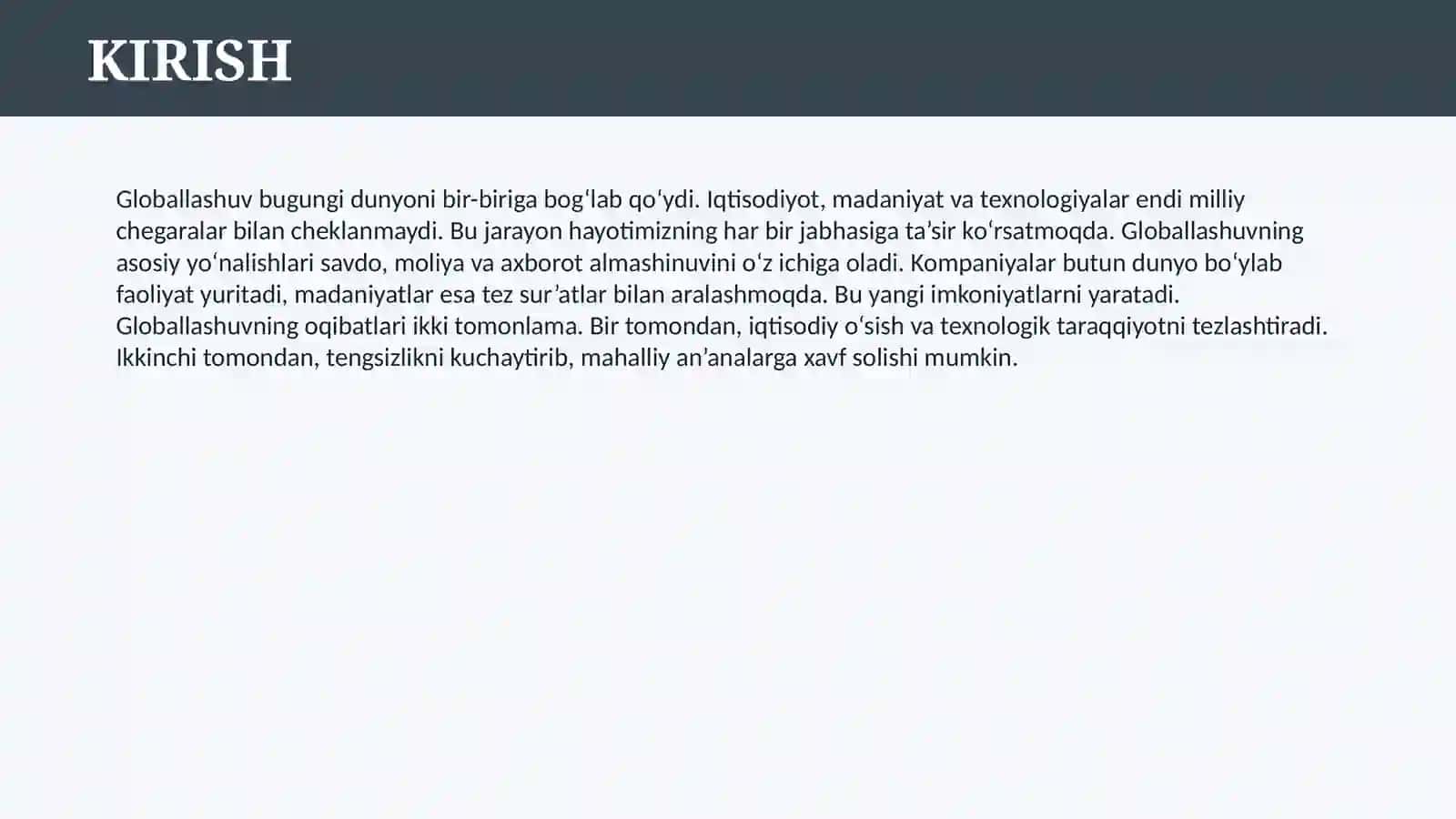 GLOBALLASHUV JARAYONI, UNING ASOSIY YO’NALISHLARI VA OQIBATLARI 3