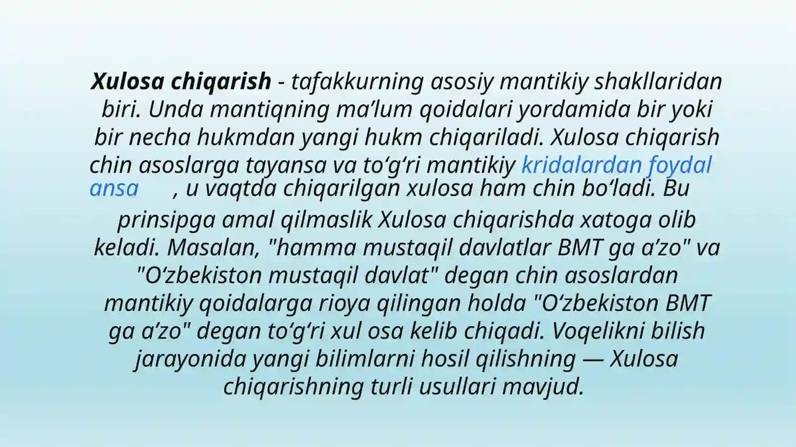 XULOSA CHIQARISHNING UMUMIY MANTIQIY TAVSIFI 3