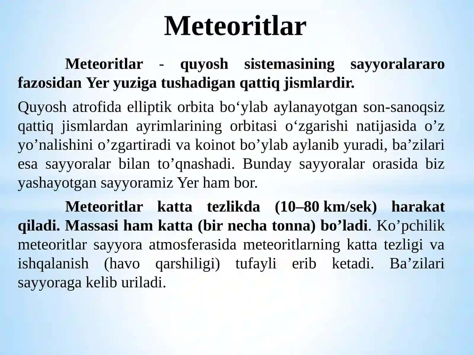 Metioritlar va sayyoralar geokimyosini o’rganish 3
