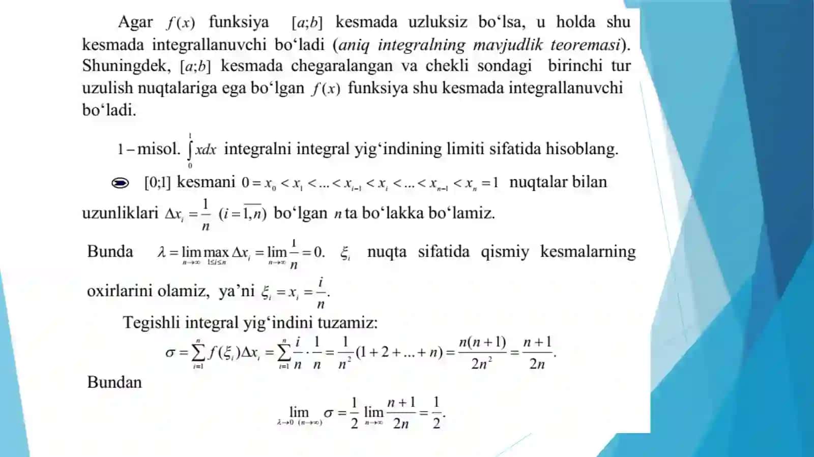 Aniq integralga keltiriluvchi masalalar, Nyuton-Leybnits formulasi 3