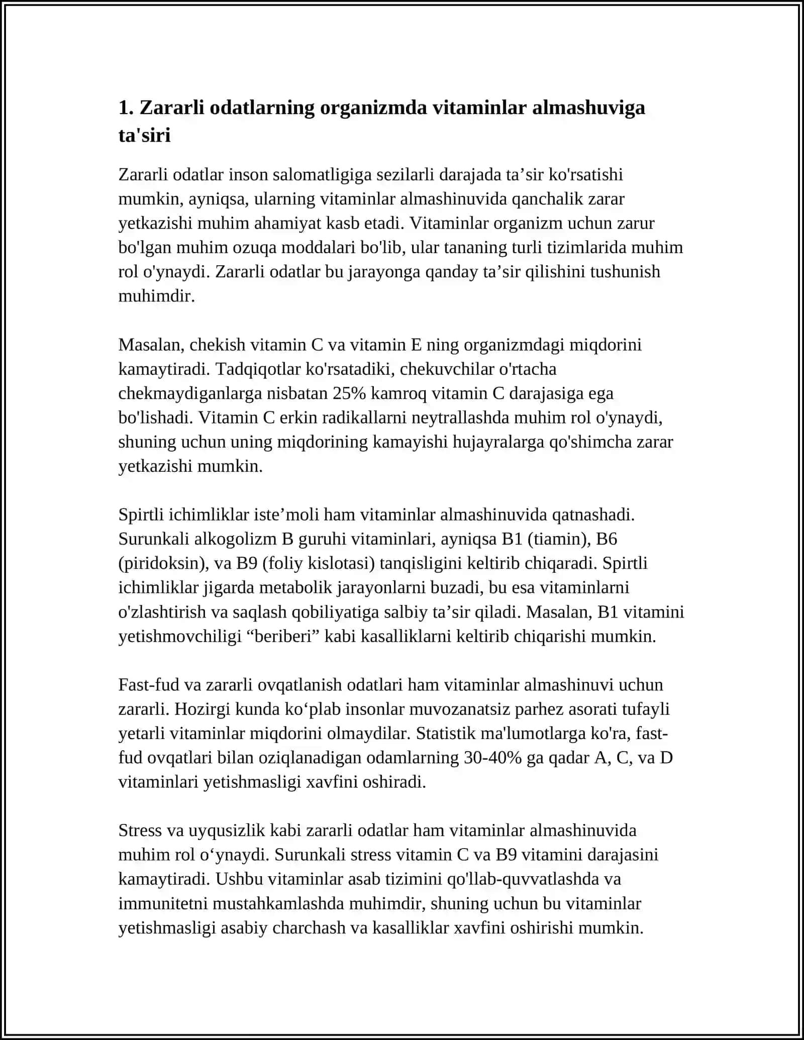 ZARARLI ODATLAR. AVITAMINOZ VA GIPERVITAMINOZ 3