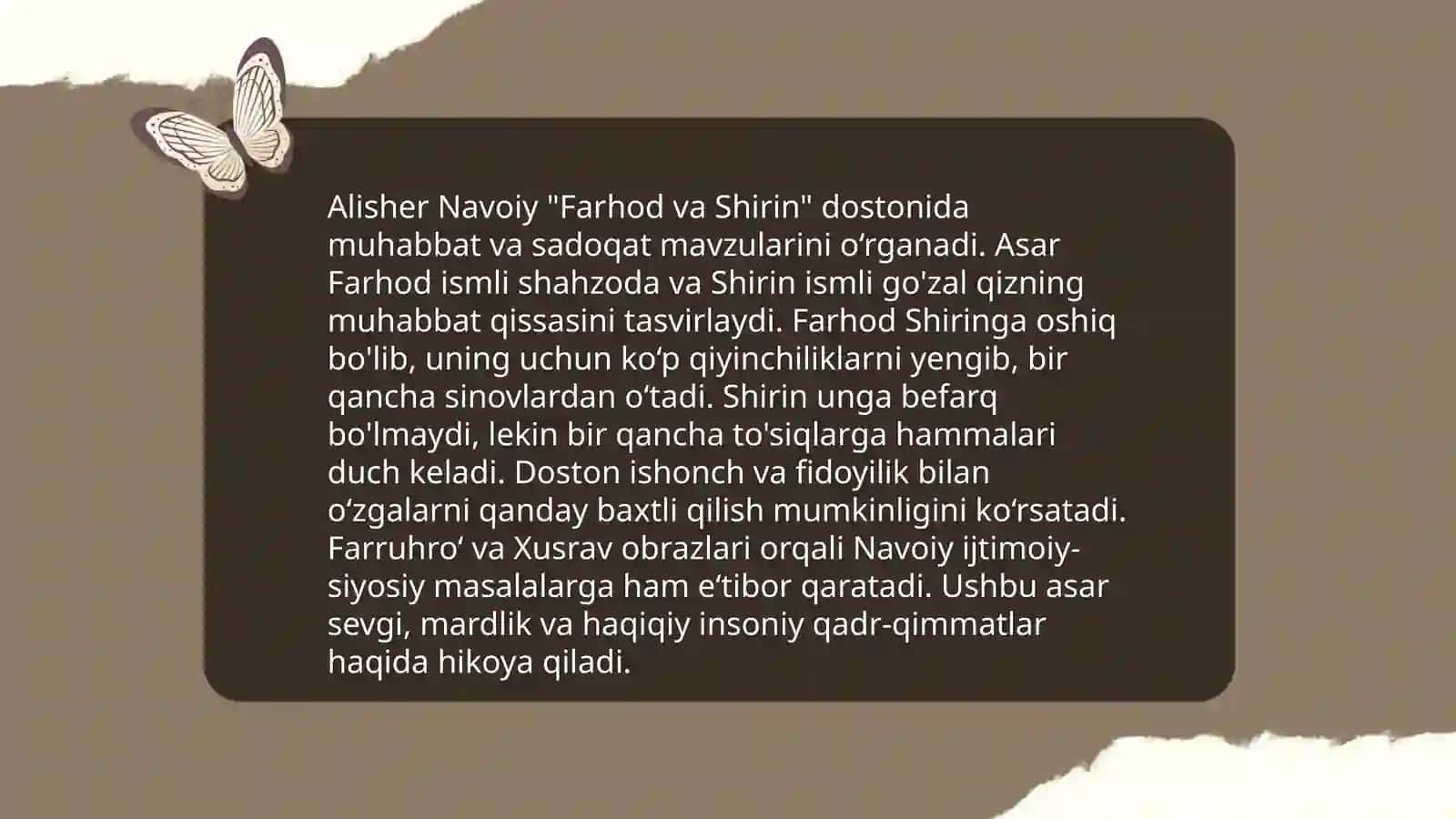Alisher Navoiyning "Farhod va Shirin" dostoni 3